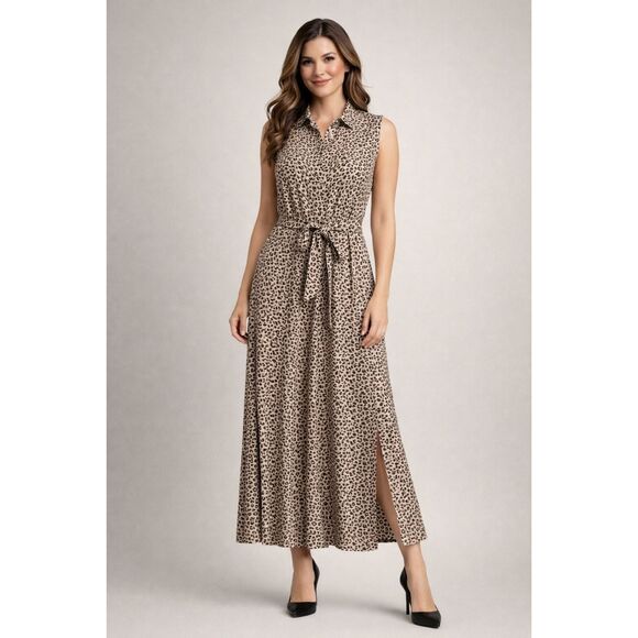 Emma & Michele Dresses & Skirts - Emma & Michele Women’s Leopard Print Maxi Button Front Belted Dress Size M